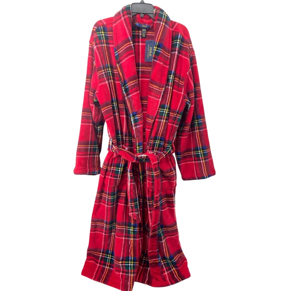 Polo Ralph Lauren Robe Mens Big Pony Tartan Plaid Plush Preppy Luxury Christmans